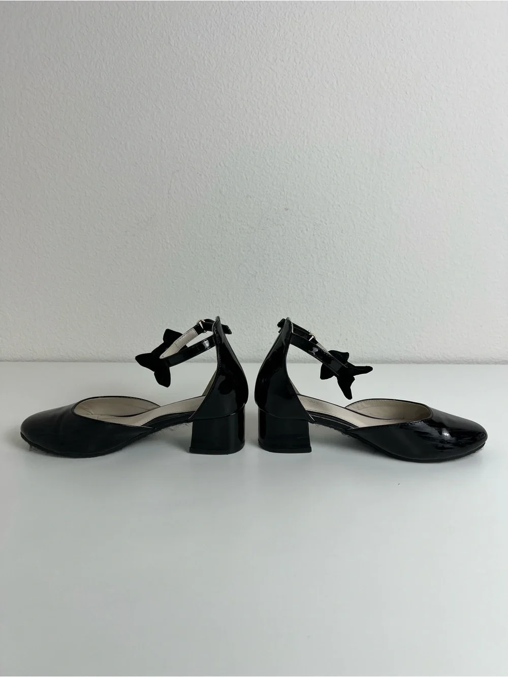 Nine West Arctida Black Patent Mary Jane Bow Block Heel Pumps Sz 3 Balletcore